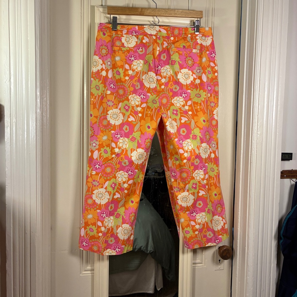Sigrid Olsen ankle crop floral pants 14 Petite Garden Party Cruise Mod Boho Chic - Picture 10 of 10